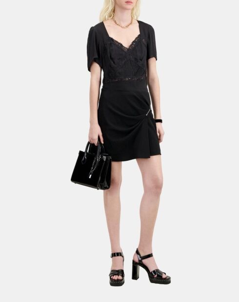 Jupe courte en crêpe avec zip noire