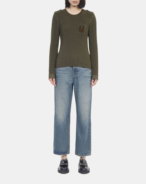 Pull en maille côtelée kaki