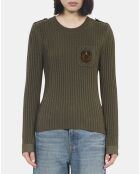 Pull en maille côtelée kaki