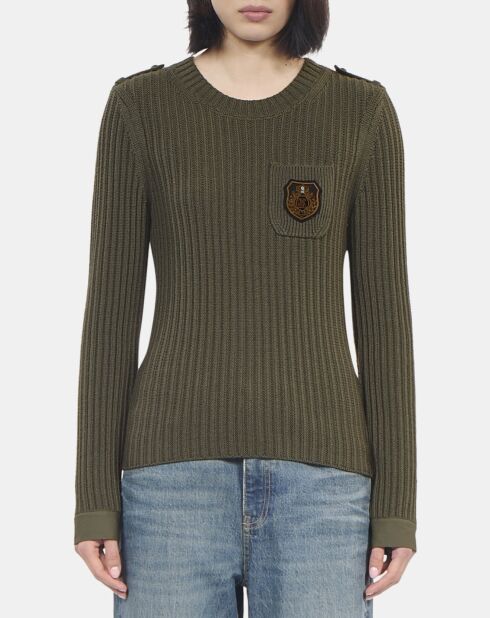 Pull en maille côtelée kaki