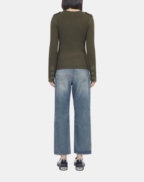 Pull en maille côtelée kaki