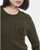 Pull en maille côtelée kaki