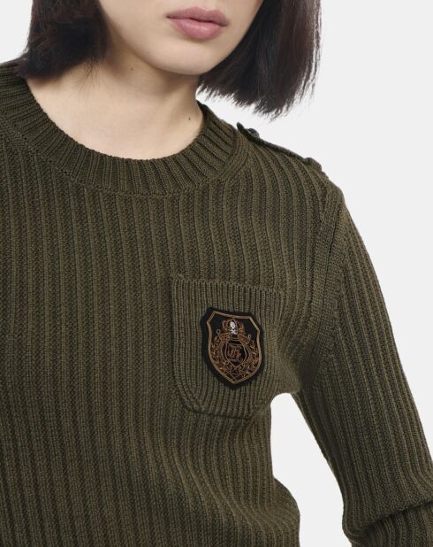 Pull en maille côtelée kaki