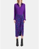 Jupe midi imprimée en soie bleue et rouge