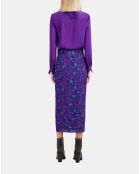 Jupe midi imprimée en soie bleue et rouge