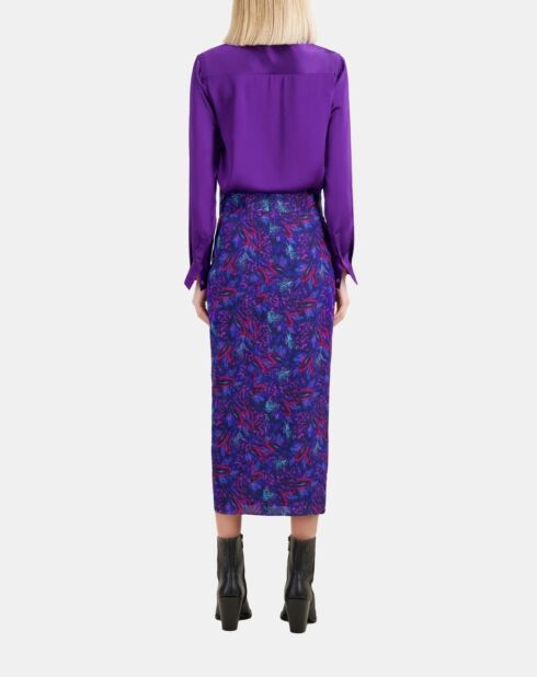 Jupe midi imprimée en soie bleue et rouge