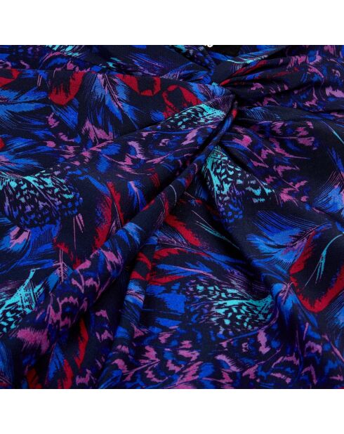 Jupe midi imprimée en soie bleue et rouge