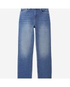 Jean droit cropped bleu délavé