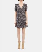 Robe courte imprimée avec boutonnage en soie noire et rouge