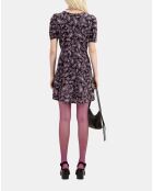 Robe courte imprimée avec boutonnage en soie noire et rouge