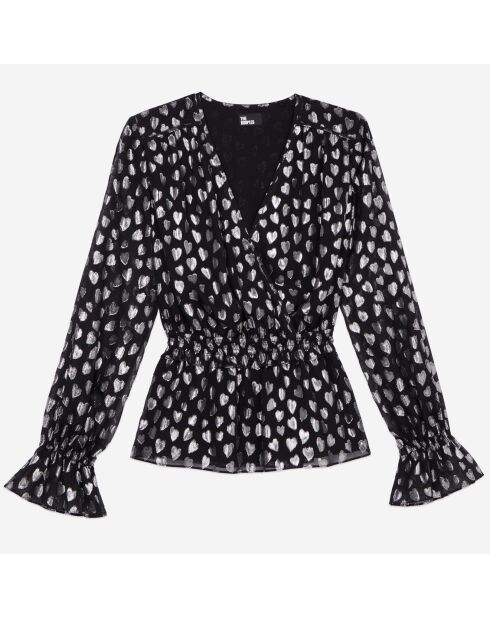 Top avec cœurs argentés noirs