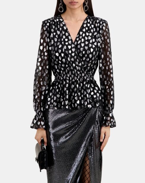 Top avec cœurs argentés noirs