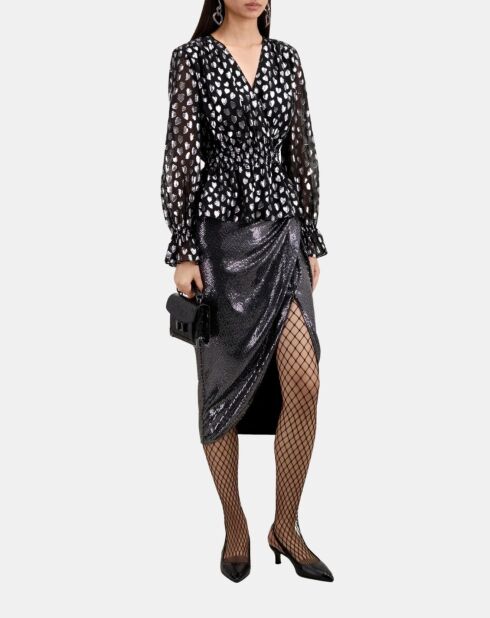 Top avec cœurs argentés noirs