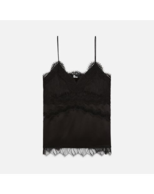 Caraco avec détails en dentelle et soie noirs