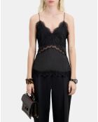 Caraco avec détails en dentelle et soie noirs