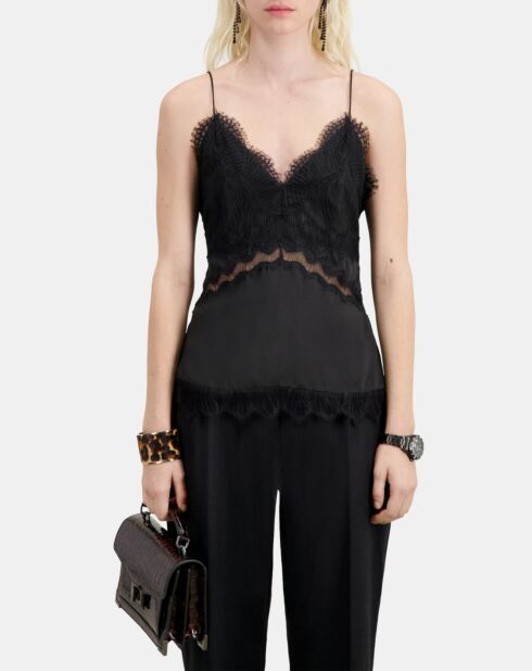 Caraco avec détails en dentelle et soie noirs