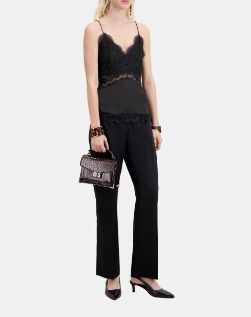 Caraco avec détails en dentelle et soie noirs