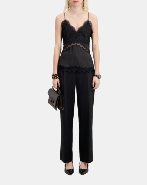 Caraco avec détails en dentelle et soie noirs