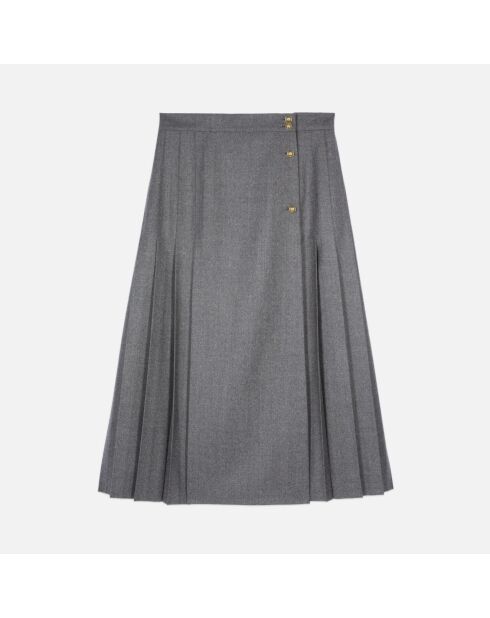 Jupe longue plissée en laine grise