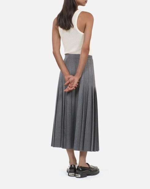 Jupe longue plissée en laine grise