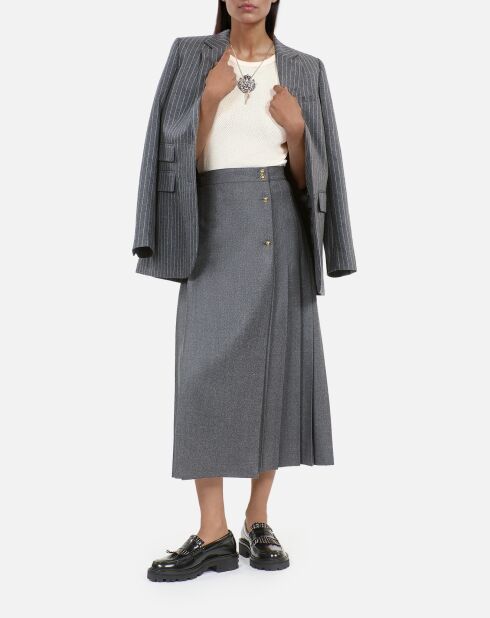 Jupe longue plissée en laine grise