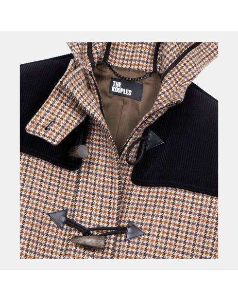 Caban à capuche pied de poule beige