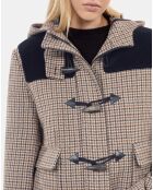 Caban à capuche pied de poule beige