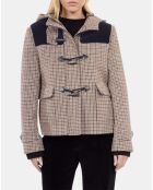 Caban à capuche pied de poule beige