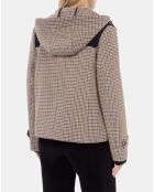 Caban à capuche pied de poule beige