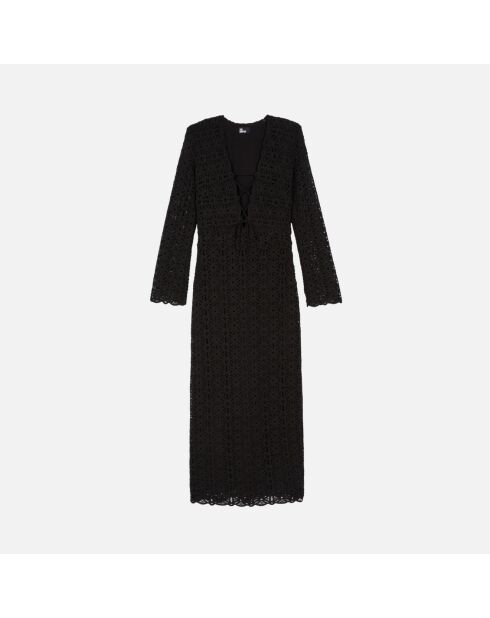 Robe longue en guipure noire