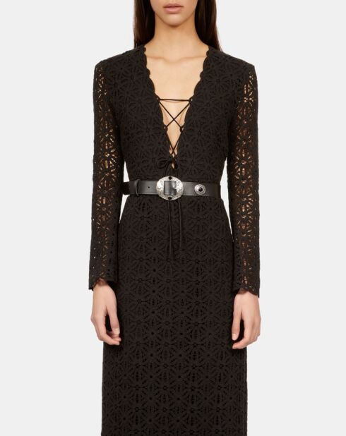 Robe longue en guipure noire