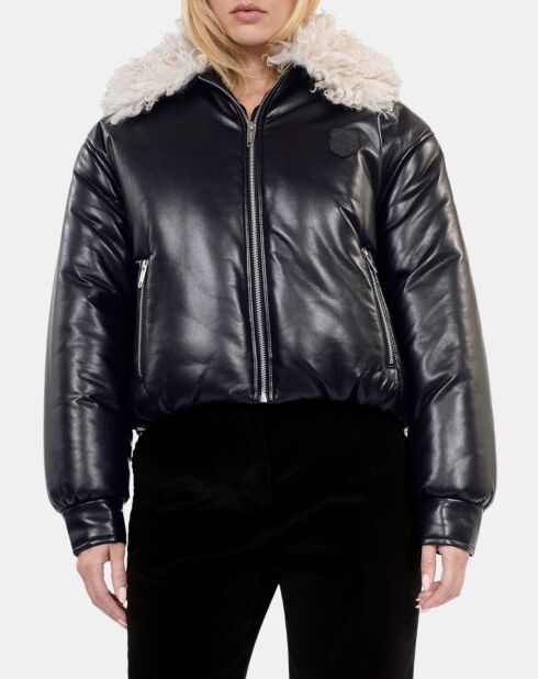 Doudoune effet cuir noir