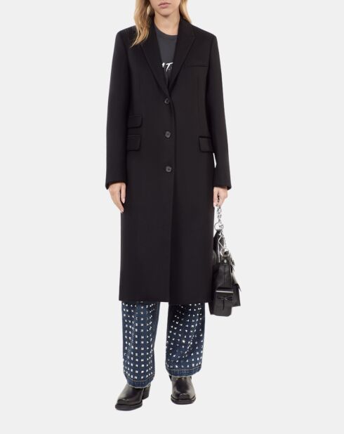Manteau long en laine mélangée noire