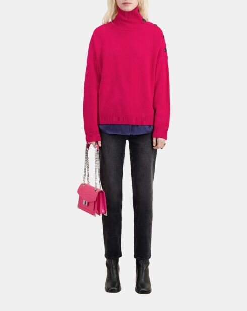 Pull en cachemire avec boutons fuchsia
