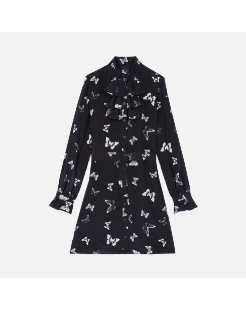 Robe courte imprimée papillons noire et blanche