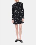 Robe courte imprimée papillons noire et blanche