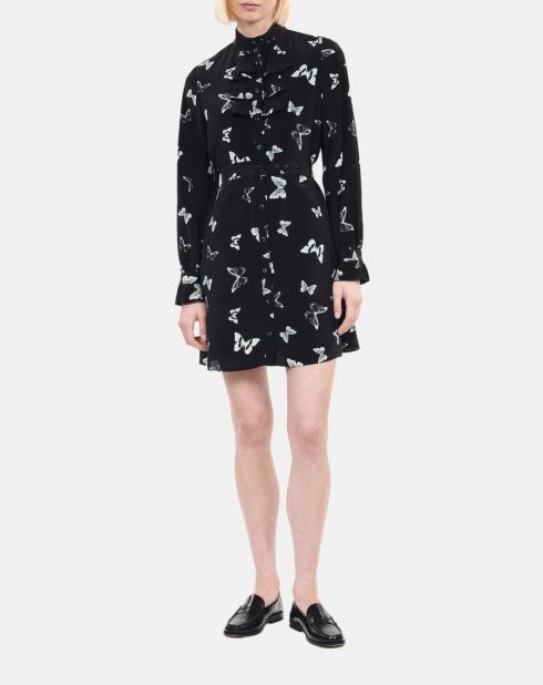 Robe courte imprimée papillons noire et blanche