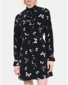 Robe courte imprimée papillons noire et blanche