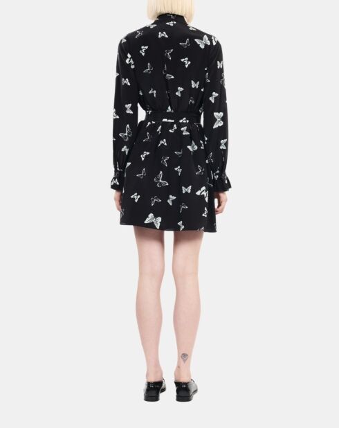 Robe courte imprimée papillons noire et blanche