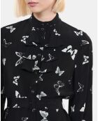 Robe courte imprimée papillons noire et blanche