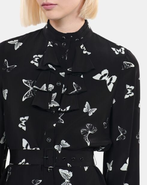 Robe courte imprimée papillons noire et blanche