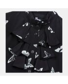 Robe courte imprimée papillons noire et blanche