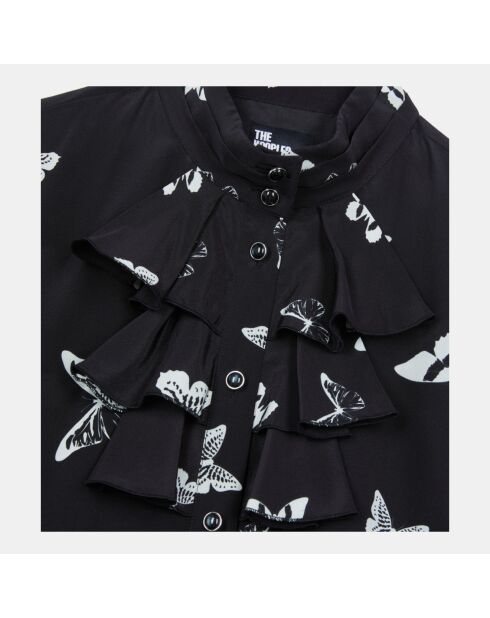 Robe courte imprimée papillons noire et blanche