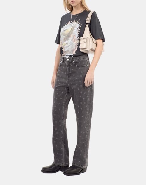 Jeans boyfriend imprimé étoiles noir