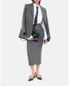 Jupe crayon mi-longue à rayures gris clair