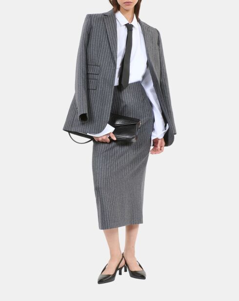 Jupe crayon mi-longue à rayures gris clair