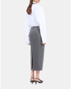 Jupe crayon mi-longue à rayures gris clair
