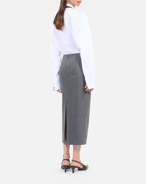 Jupe crayon mi-longue à rayures gris clair