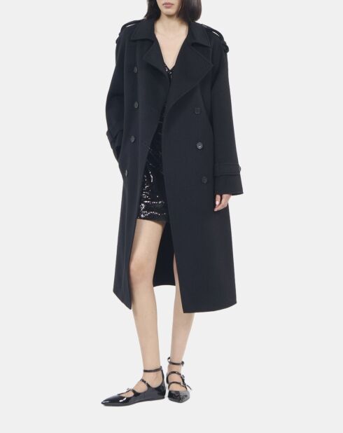 Manteau en laine style trench noir