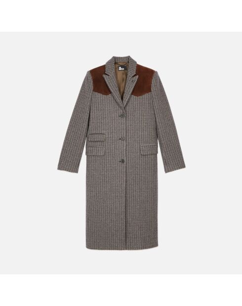 Manteau long pied de poule noir et blanc